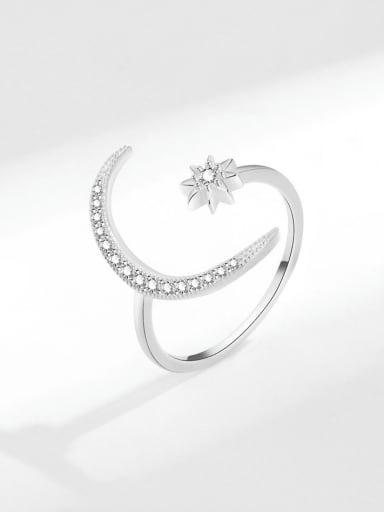 925 Sterling Silver Cubic Zirconia Moon Minimalist Band Ring