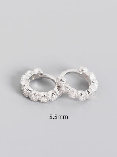 5.5mm Platinum White Stone 925 Sterling Silver Cubic Zirconia Geometric Minimalist Huggie Earring