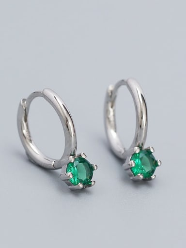 Platinum (green stone) 925 Sterling Silver Cubic Zirconia Geometric Dainty Stud Earring