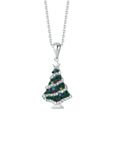 A2714 Platinum 925 Sterling Silver Cubic Zirconia Christmas Tree Minimalist Necklace