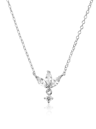 Platinum white stone 925 Sterling Silver Cubic Zirconia Leaf Dainty Necklace