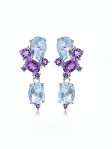 Natural Topaz Amethyst 925 Sterling Silver Natural  Topaz Water Drop Luxury Cluster Earring