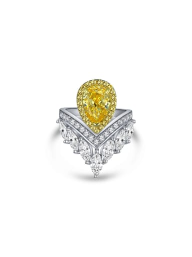 925 Sterling Silver High Carbon Diamond Yellow Crown Luxury Ring