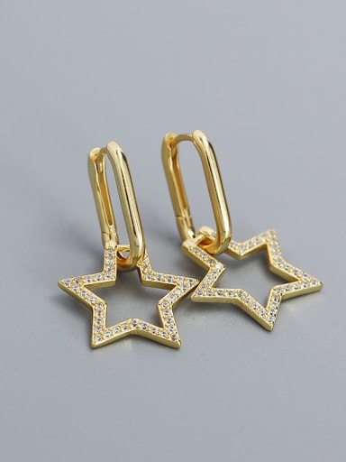 Gold 925 Sterling Silver Cubic Zirconia Pentagram Minimalist Huggie Earring