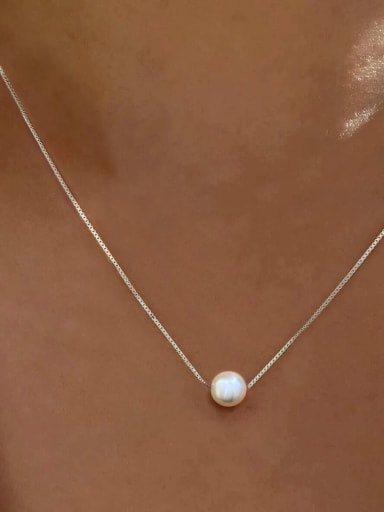 ??? 6mm 925 Sterling Silver Imitation Pearl Round Minimalist Necklace