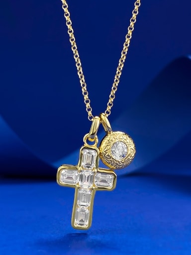 N422 Gold 925 Sterling Silver Cubic Zirconia Cross Dainty Regligious Necklace