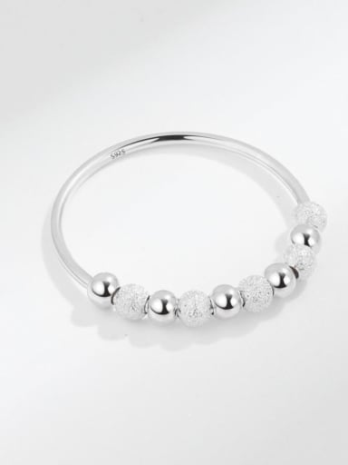 silvery 925 Sterling Silver Geometric Minimalist Bead Ring