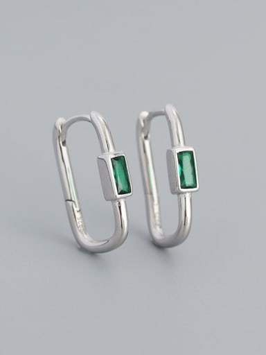 White gold (green stone) 925 Sterling Silver Cubic Zirconia Geometric Minimalist Huggie Earring