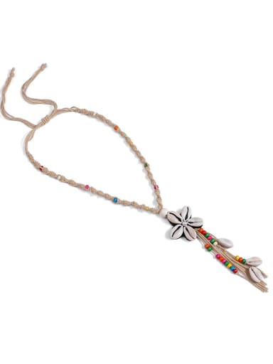 Pearl Cotton Tassel Hand-Woven  Flower Lariat Necklace