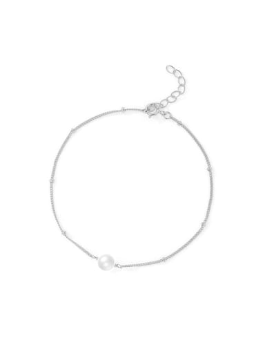 L680 Platinum 925 Sterling Silver Imitation Pearl Geometric Minimalist Link Bracelet