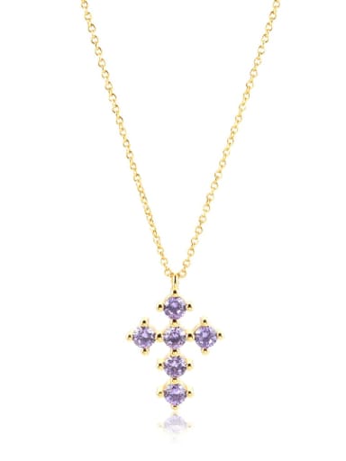 18k gold purple 925 Sterling Silver Cubic Zirconia Cross Minimalist Necklace