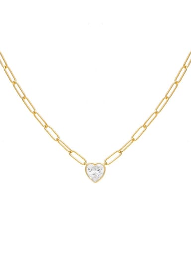 Gold+ white 925 Sterling Silver Cubic Zirconia Heart Minimalist Necklace