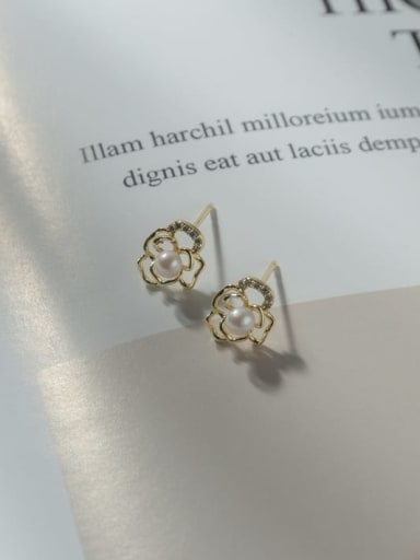 925 Sterling Silver Imitation Pearl Flower Minimalist Earring