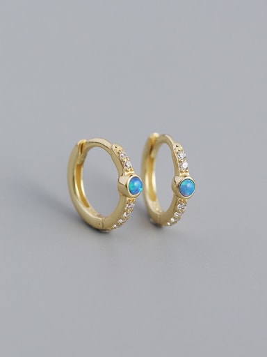 Golden 925 Sterling Silver Opal Geometric Vintage Huggie Earring