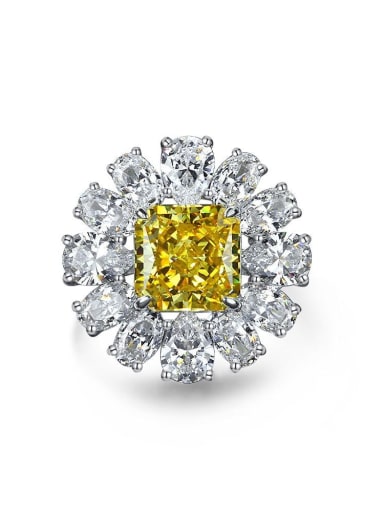 yellow 925 Sterling Silver High Carbon Diamond Flower Luxury Ring