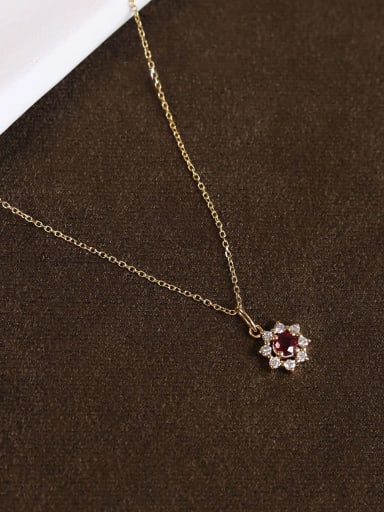 925 Sterling Silver Cubic Zirconia Red Flower Dainty Necklace