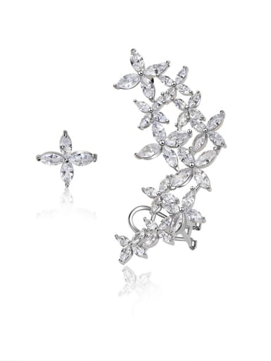 925 Sterling Silver Cubic Zirconia Asymmetrical Flower Luxury Stud Earring