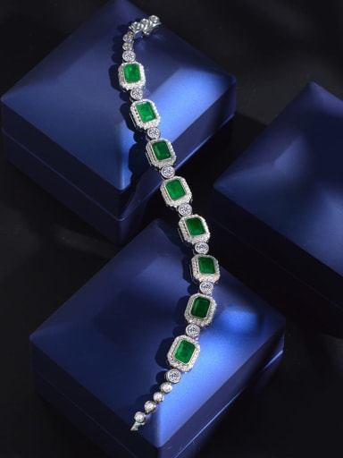 925 Sterling Silver High Carbon Diamond Green Geometric Luxury Bracelet