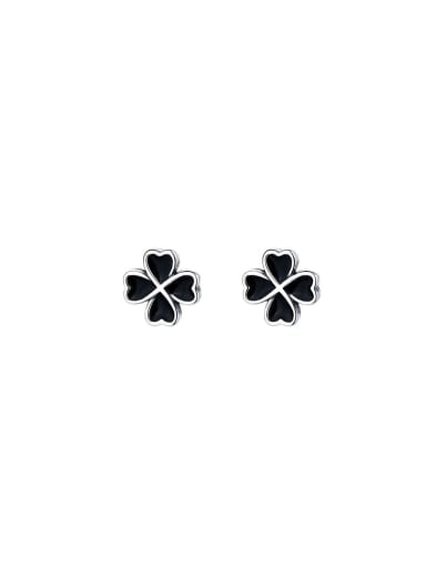 925 Sterling Silver Enamel four-leaf clover Dainty Stud Earring