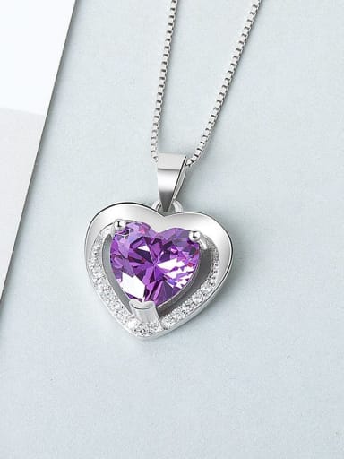 Purple diamond (excluding chain) 925 Sterling Silver Cubic Zirconia Heart Minimalist Necklace