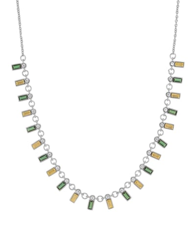 Platinum [yellow green] 925 Sterling Silver Cubic Zirconia Geometric Minimalist Necklace