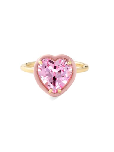 Golden +pink 925 Sterling Silver Cubic Zirconia Heart Minimalist Band Ring