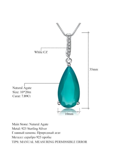 Green agate pendant necklace 925 Sterling Silver Swiss Blue Topaz Water Drop Luxury Necklace