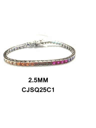 Clawless colored stone 2.5mm-18cm 925 Sterling Silver Cubic Zirconia Geometric Luxury Link Bracelet