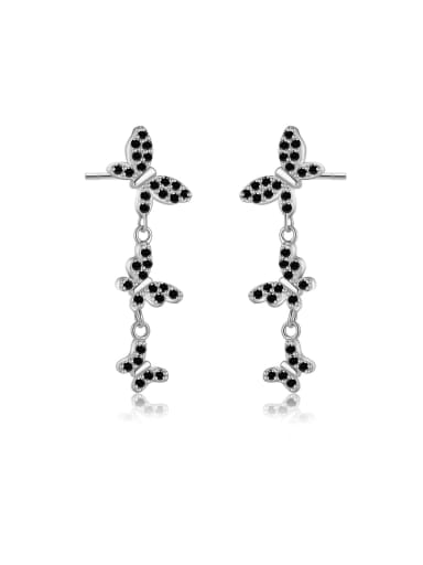 Platinum Black Stone 925 Sterling Silver Cubic Zirconia Flower Dainty Stud Earring