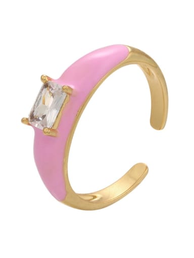 Pink Brass Enamel Cubic Zirconia Geometric Trend Band Ring