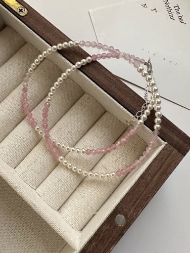 925 Sterling Silver Imitation Pearl Pink Dainty Necklace