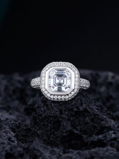 custom 925 Sterling Silver Cubic Zirconia Square Luxury Cocktail Ring
