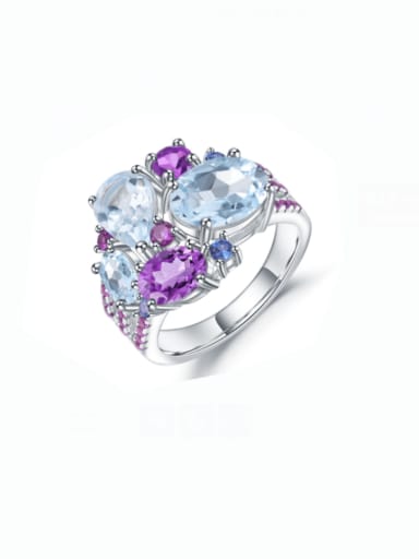 Natural Topaz Amethyst 925 Sterling Silver Natural Stone Irregular Luxury Band Ring