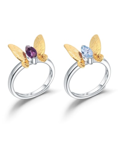 925 Sterling Silver Amethyst Butterfly Cute Band Ring
