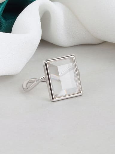 Platinum 925 Sterling Silver Glass Stone Geometric Minimalist Band Ring