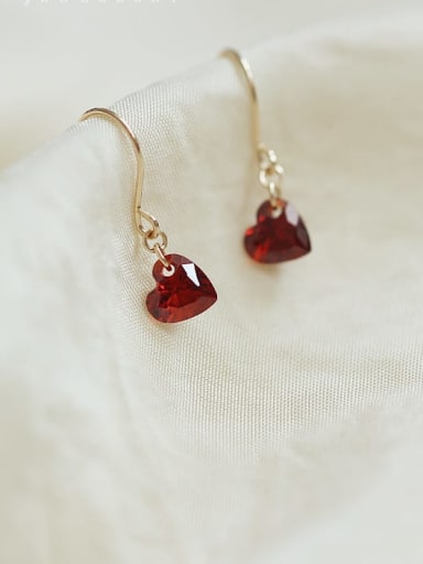 925 Sterling Silver Cubic Zirconia Red Heart Dainty Hook Earring