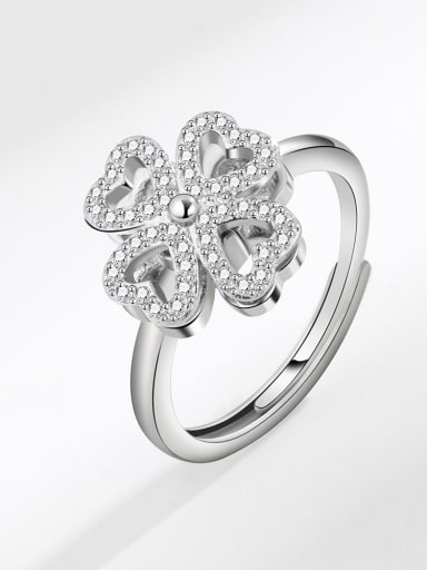 925 Sterling Silver Cubic Zirconia Flower Dainty  Can Be Rotated Band Ring