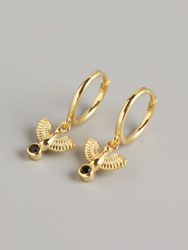 Gold 925 Sterling Silver Cubic Zirconia Black Bird Trend Huggie Earring