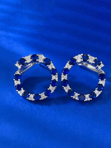 E506 Blue 925 Sterling Silver Cubic Zirconia Geometric Luxury Cluster Earring