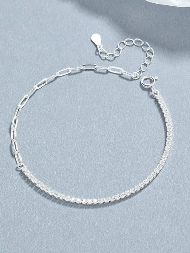 925 Sterling Silver Cubic Zirconia Geometric Adjustable Bracelet