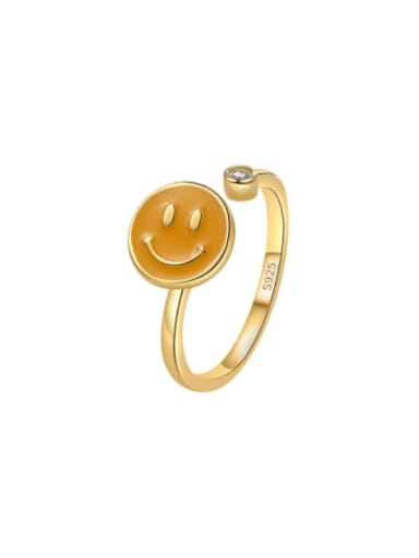 925 Sterling Silver Enamel Smiley Cute Rotate Band Ring