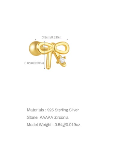 Single Gold 1 925 Sterling Silver Cubic Zirconia Bowknot Dainty Single Earring