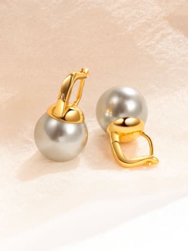 12MM Light Grey Pearl Gold 925 Sterling Silver Imitation Pearl Geometric Minimalist Huggie Earring