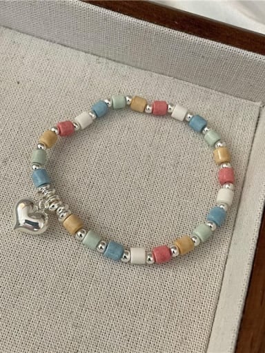 Colorful stone love bracelet 925 Sterling Silver Natural Stone Heart Vintage Necklace