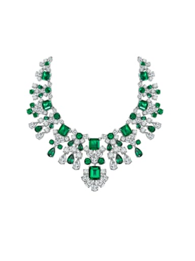 Green 38cm ? P 0633 ? 925 Sterling Silver High Carbon Diamond Geometric Luxury Necklace