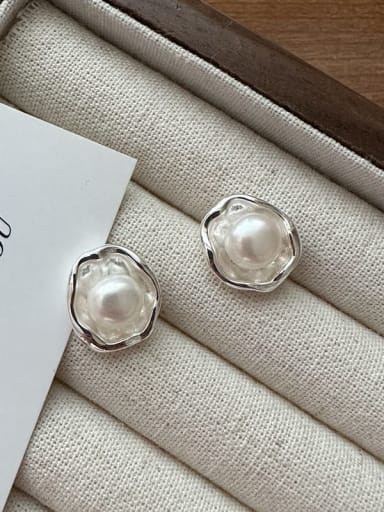 925 Sterling Silver Imitation Pearl Geometric Vintage Stud Earring