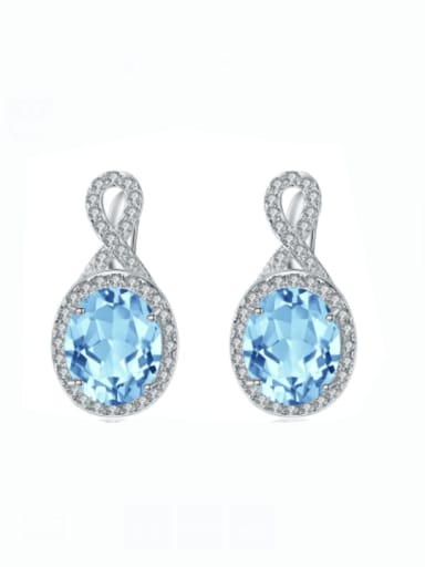 custom 925 Sterling Silver Natural Blue  Topaz Geometric Luxury Drop Earring