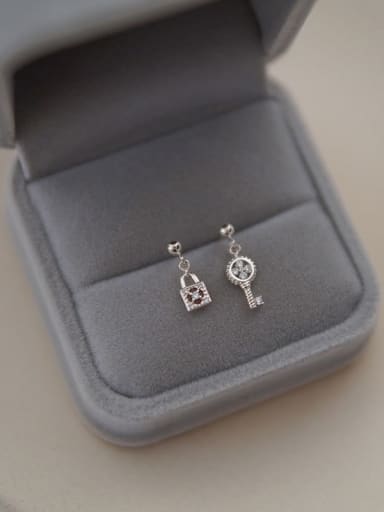 925 Sterling Silver Cubic Zirconia Key Dainty Stud Earring