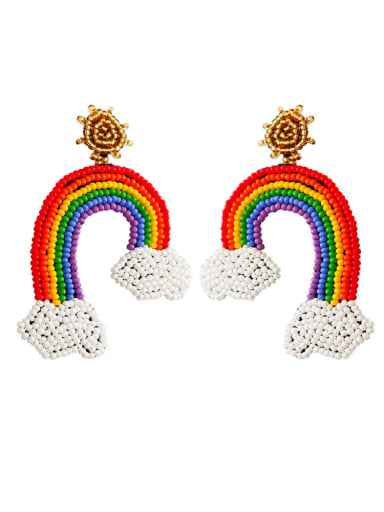 Alloy Bead Multi Color Non-woven fabric Rainbow Bohemia Hand-Woven Drop Earring