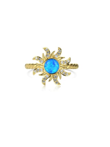 Golden +Blue DY120984 S G BA 925 Sterling Silver Synthetic Opal Sun Dainty Band Ring